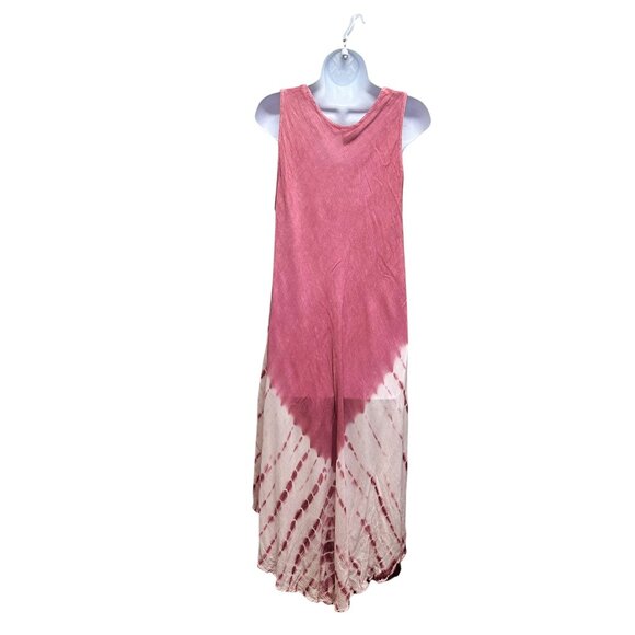 Pink White Tie Dye Intricate Embroidery Handkerchief Hem Resort Wear Dress Sz OS - Picture 4 of 6